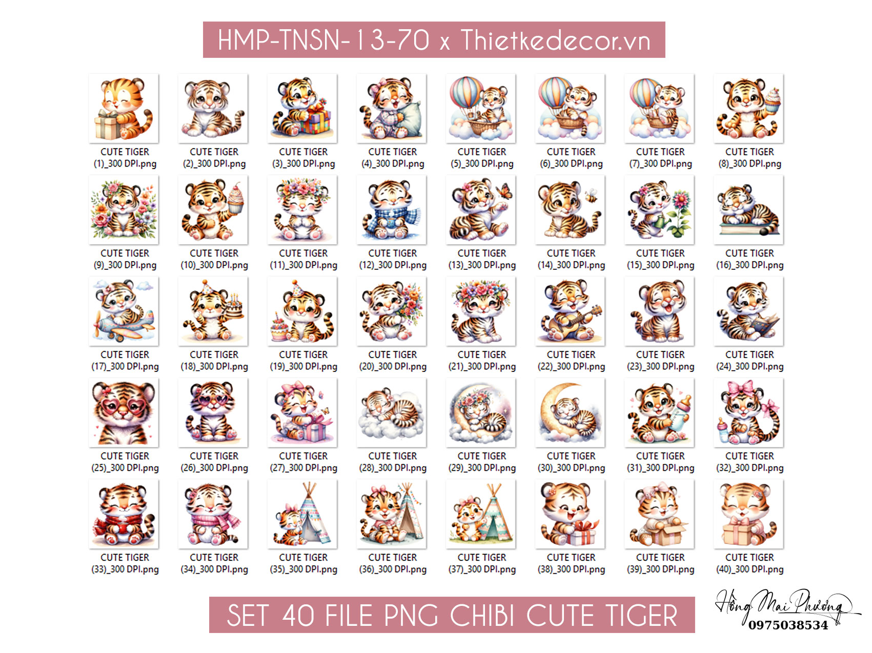 Set 40 file PNG cute tiger xinh yêu